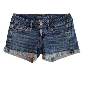 American Eagle Women Stretch Low Waisted Shortie Short Size 0 Cuffed Hem